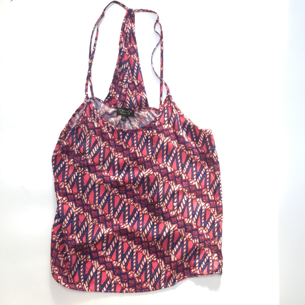 ☀️Topshop Geometric Print Pink Blue Tank Top Size 8